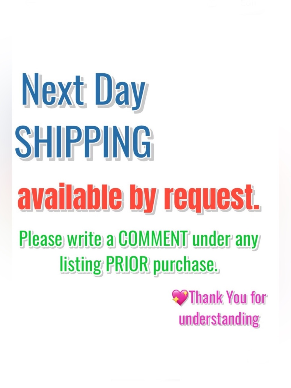 Next Day Shipping Available upon request